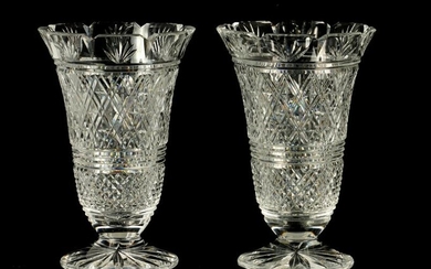 A GOOD PAIR OF WATERFORD CUT CRYSTAL TRUMPET-SHAPED