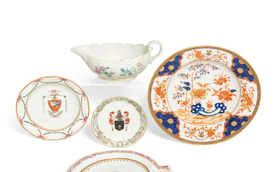 A GROUP OF FIVE CHINESE EXPORT PORCELAIN ARMORIAL WARES Qianlong...