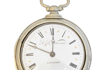 A George III nickel silver pair cased pocket watch by D.D. Neveren, London.