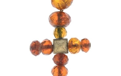 A Georgian amber cross pendant.Length 8.5cms. Amber