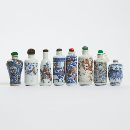 A Group of Eight Underglaze-Blue and Copper-Red Snuff