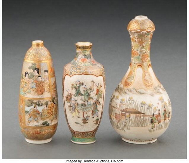 A Group of Three Small Japanese Satsuma Vases Ma