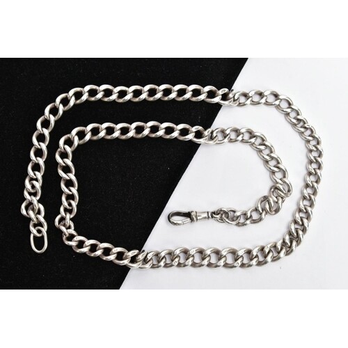 A HEAVY SILVER CHAIN, graduated curb link design, fitted wit...
