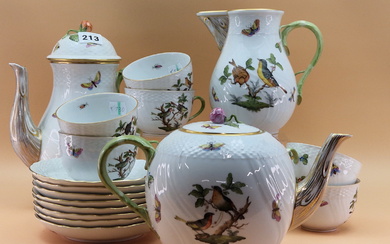 A HEREND PART TEA AND COFFEE SET, COMPRISING: EIGHT CUPS AND SAUCERS, A MILK JUG, A COVERED TEA