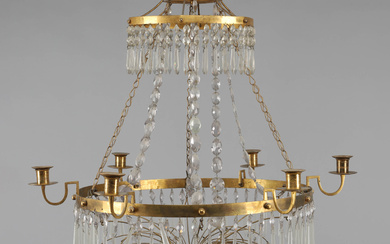 A Haga model chandelier, brass and glass, 1800/20th century.