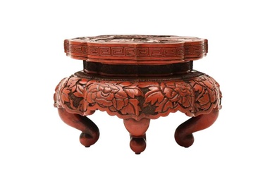 A JAPANESE CINNABAR LACQUER INCENSE BURNER STAND