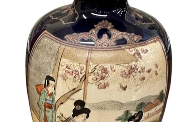 A Japanese Meiji period Satsuma vase decorated with two opposing...