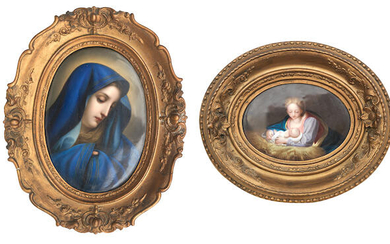 A KPM plaque depicting the Madonna, after Carlo Dolci
