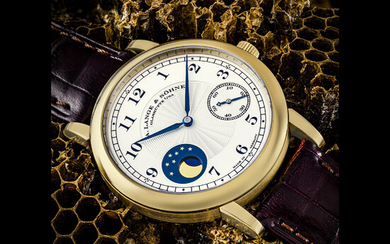 A. LANGE & SÖHNE. A RARE 18K HONEY GOLD LIMITED EDITION WRISTWATCH WITH MOON PHASES, MADE TO COMMEMORATE THE 165TH ANNIVERSARY OF A. LANGE & SÖHNE IN 2010 1815 MOONPHASE MODEL, REF. 212.050, CIRCA 2010
