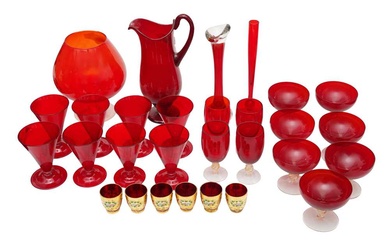 A LARGE MIXED GROUP OF MID 20TH CENTURY BOHEMIAN,VENITIAN AND OTHER RUBY GLASSWARE