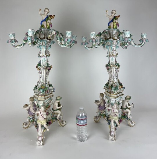 A LARGE PAIR OF CANDELABRA DEPICTING THE 4 ELEMENTS