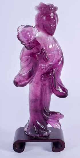 A LATE 19TH CENTURY CHINESE CARVED AMETHYST FIGURE OF