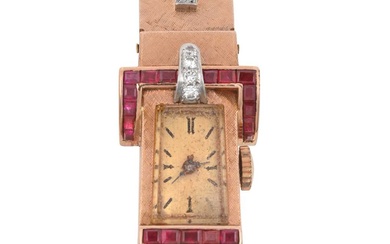 A Lady's Diamond and Ruby Set Wristwatch, signed Lackritz, circa...