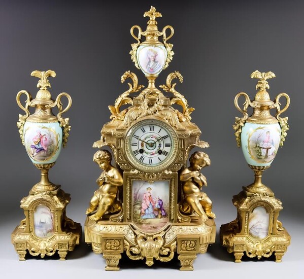 A Late 19th Century French Gilt Metal and Porcelain...