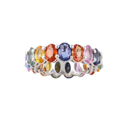 A MULTI COLOURED SAPPHIRE ETERNITY RING, together with a GCI...