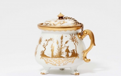 A Meissen porcelain cream pot with Augsburg gilt decor