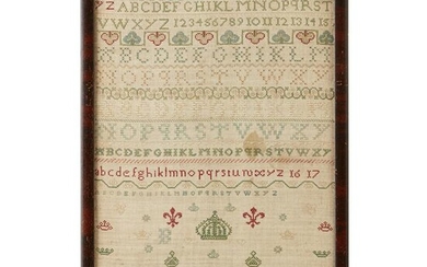 A NEEDLEWORK SAMPLER DATED 1725 worked in coloured