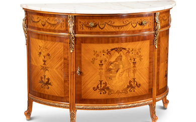 A Napoleon III-Style Satinwood Marquetry Inlaid Demi Lune Commode (early 20th century)