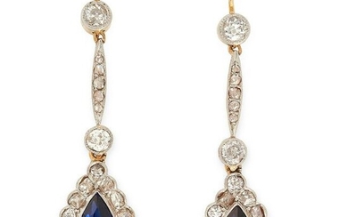 A PAIR OF ANTIQUE SAPPHIRE AND DIAMOND EARRINGS, EARLY