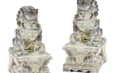 A PAIR OF CHINESE ARCHAISTIC BRONZE GUARDIAN LIONS, 20TH CENTURY