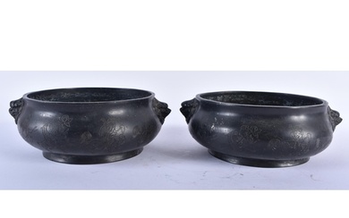 A PAIR OF CHINESE QING DYNASTY BRONZE CENSERS bearing Xuande...