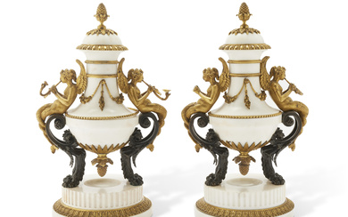 A PAIR OF LATE LOUIS XVI ORMOLU-MOUNTED, PATINATED-BRONZE AND WHITE...