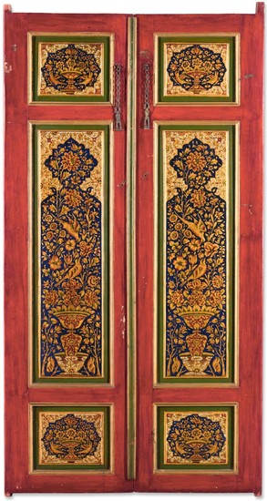 A PAIR OF QAJAR LACQUER PAINTED DOORS, PERSIA, 18TH/19TH CENTURY