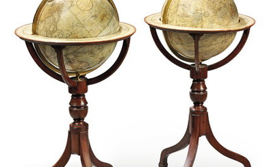 A PAIR OF REGENCY TERRESTRIAL AND CELESTIAL GLOBES, THE GLOBES BY CARY, LONDON, EARLY 19TH CENTURY, THE STANDS LATER