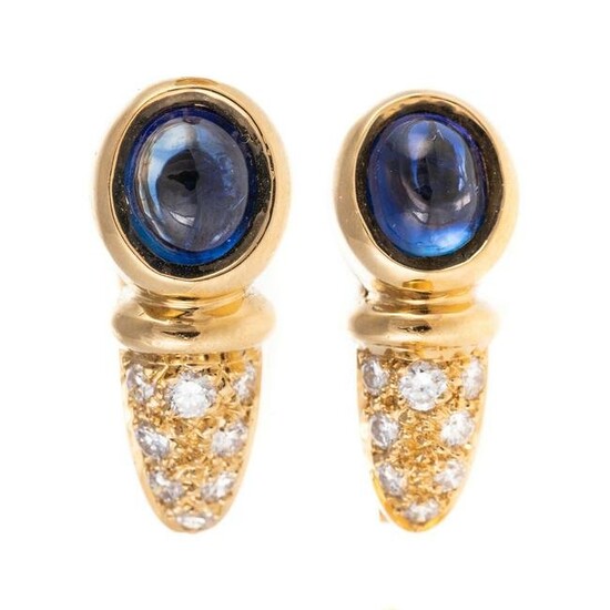 A Pair of Cabochon Sapphire Half Hoop Earrings
