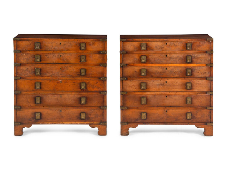 A Pair of Campaign Style Burlwood Chests