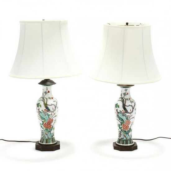 A Pair of Chinese Export Porcelain Table Lamps