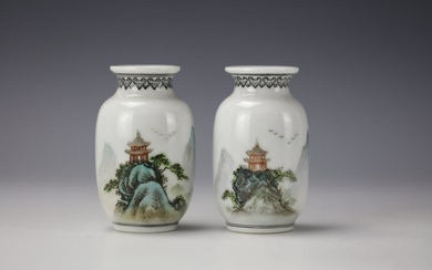 A Pair of Chinese Landscape and Poetic Porcelain Vase