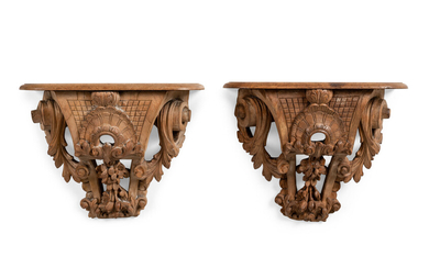 A Pair of French Carved Beechwood Brackets