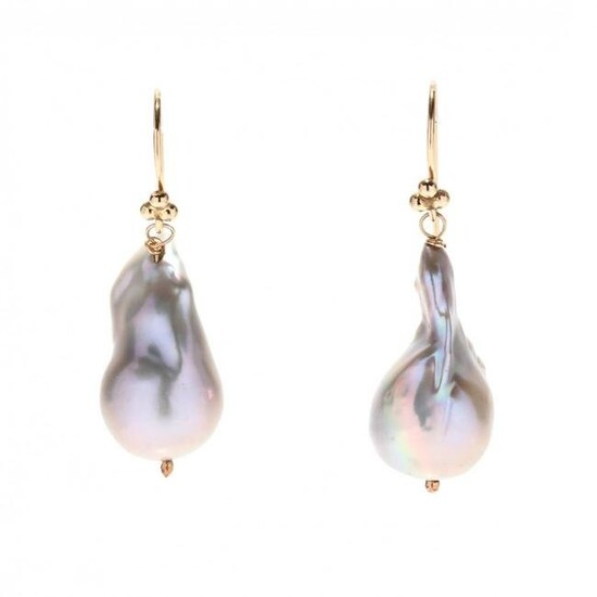 A Pair of Gold and Baroque Pearl Earrings