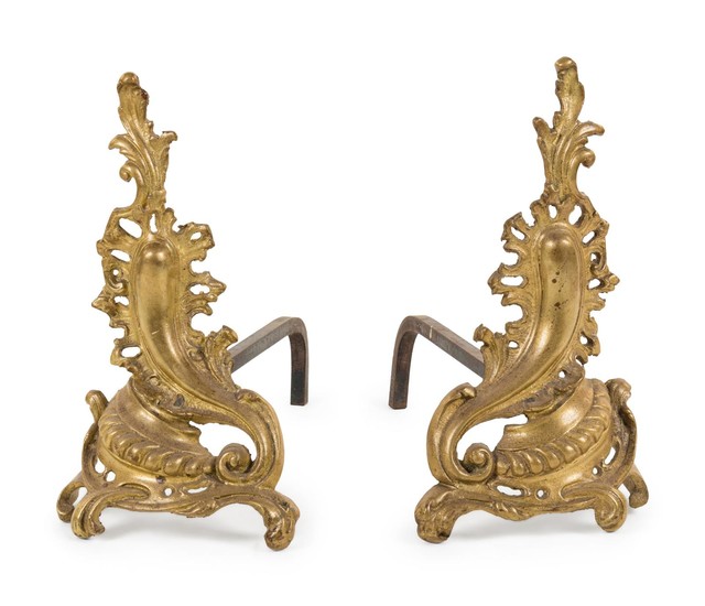 A Pair of Louis XV Style Gilt Metal Chenets