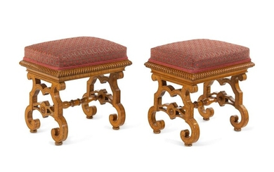 A Pair of Russian Empire Carved Maple Tabourets