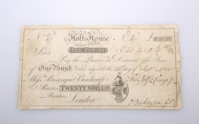 A RARE BANK NOTE, Holt-House, Derby-Shire, One Pound