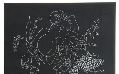 A. Raymond KATZ: Figure with Grapes - Line Drawing