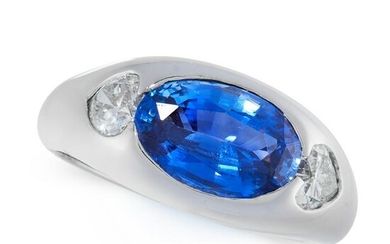 A SAPPHIRE AND DIAMOND DRESS RING in 18ct white gold