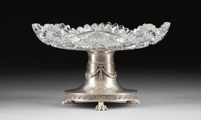 A SILVER AND CUT-GLASS FOOTED BOWL Russian, Moscow