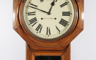A Seth Thomas Painted Dial Timber Framed Wall Clock (L:81 W:43cm), (With Pendulum)