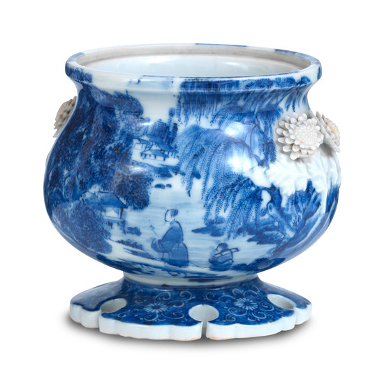 A Seto blue and white incense burner