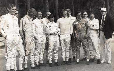 A Steve McQueen signed Le Mans film stunt drivers publicity image