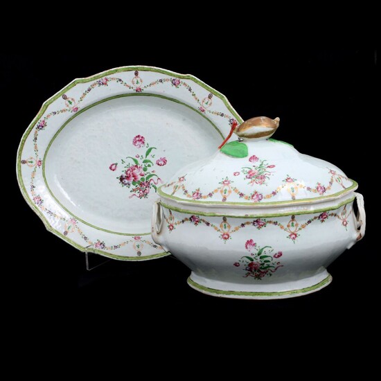 A TUREEN WITH PLATTER