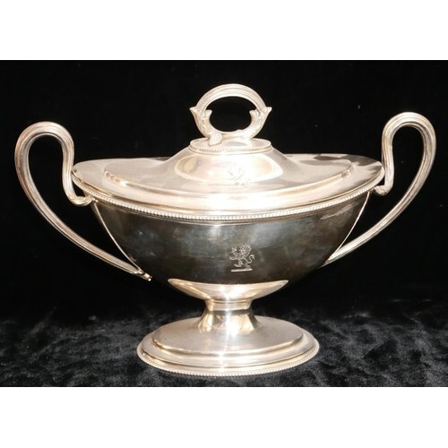 A VICTORIAN SILVER PLATED NAVETTE FORM SAUCE BOAT TUREEN Wit...