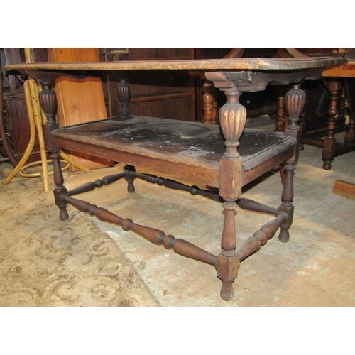 A Victorian carved oak monks bench/table with dowled hinged ...