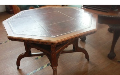 A Victorian oak, octagonal shaped centre table with carved d...