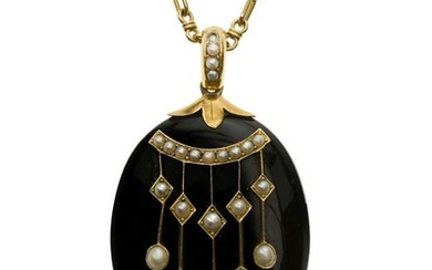 A Victorian onyx and pearl locket pendant