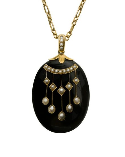 A Victorian onyx and pearl locket pendant