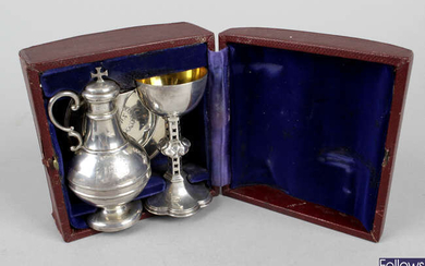 A Victorian silver travelling communion set.